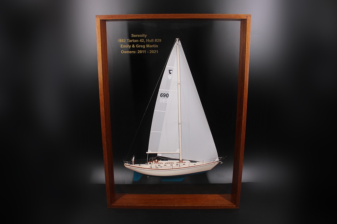 Tartan 42 Framed half model with mast and sails