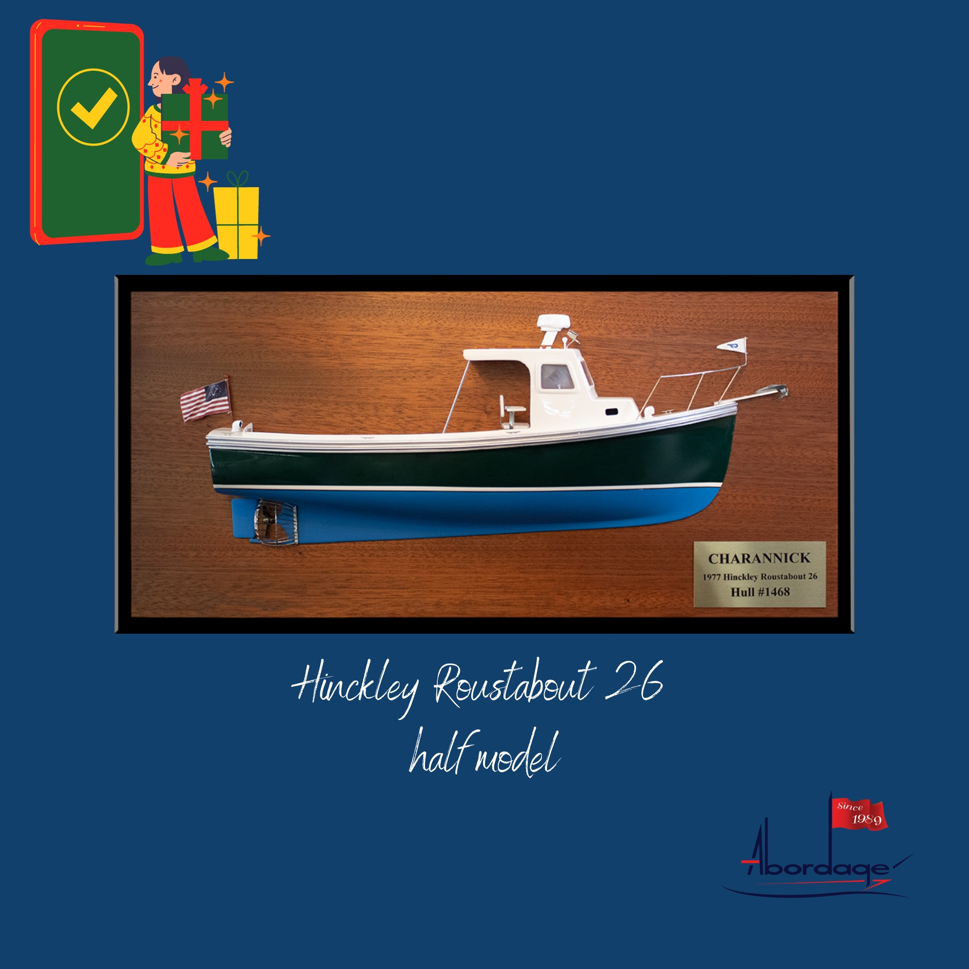 Hinckley Roustabout 26 custom half model with deck details